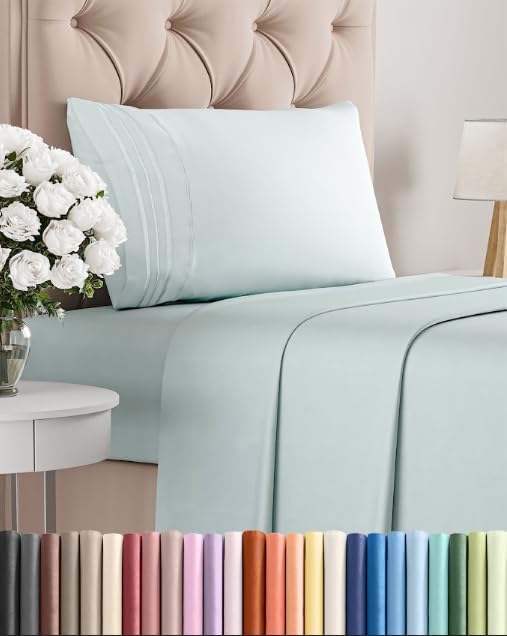 CGK Unlimited twin sheet set ice blue packaging showing premium quality and soft feel.