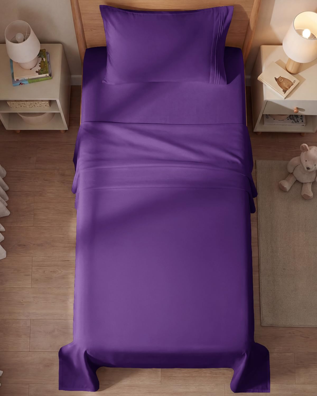 CGK Unlimited purple sheet set with easy-care, durable microfiber material