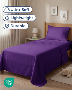 CGK Unlimited purple fitted sheet with 16-inch deep pockets for a secure fit