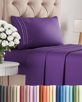 CGK Unlimited twin sheet set purple flat sheet shows generous size for comfort