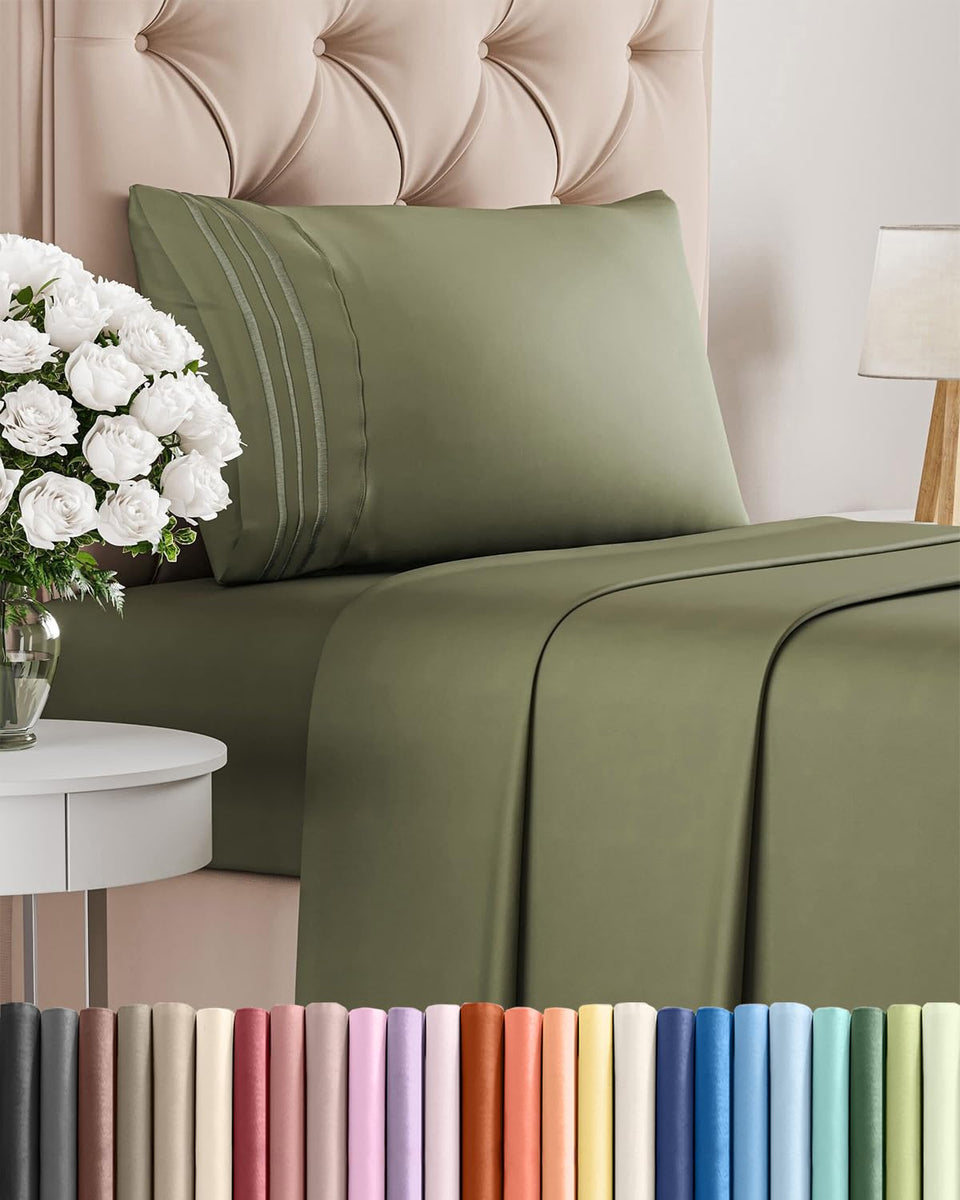 CGK Unlimited twin sheet flat sheet in sage green with breathable, cooling feel