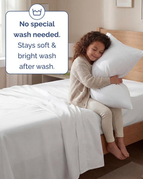 CGK Unlimited bedroom scene shows elegant white sheet set on a modern bed.