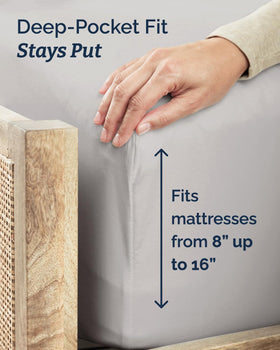 CGK Unlimited deep pockets ensure a snug fit on mattresses up to 16 inches.