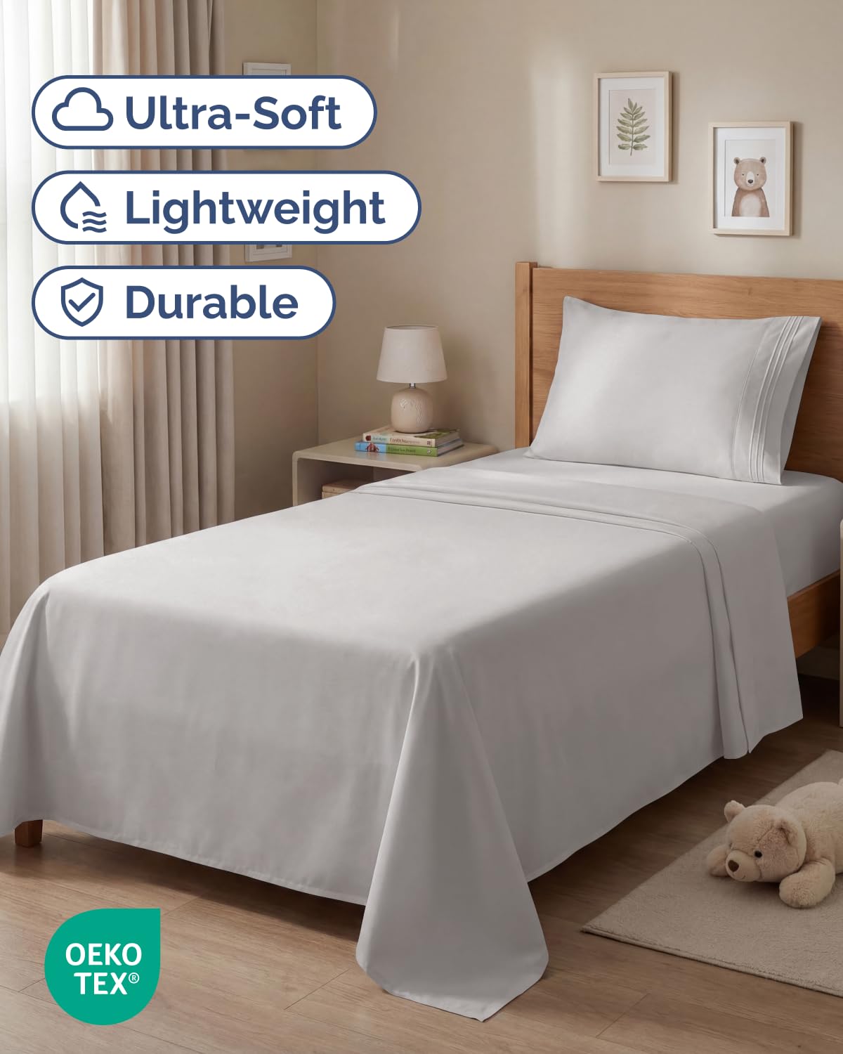 CGK Unlimited twin 3pc sheet set fitted sheet with deep pockets for a secure fit.