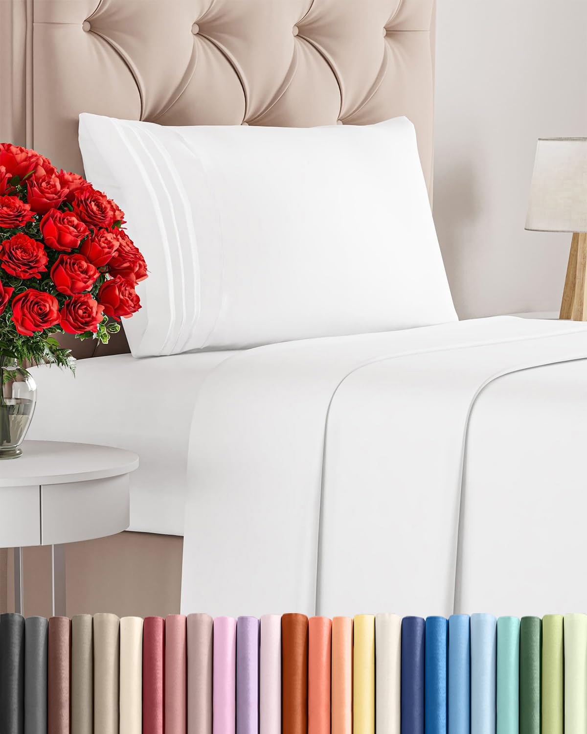 CGK Unlimited twin 3-piece sheet set flat lay shows soft, breathable fabric for cooling sleep.