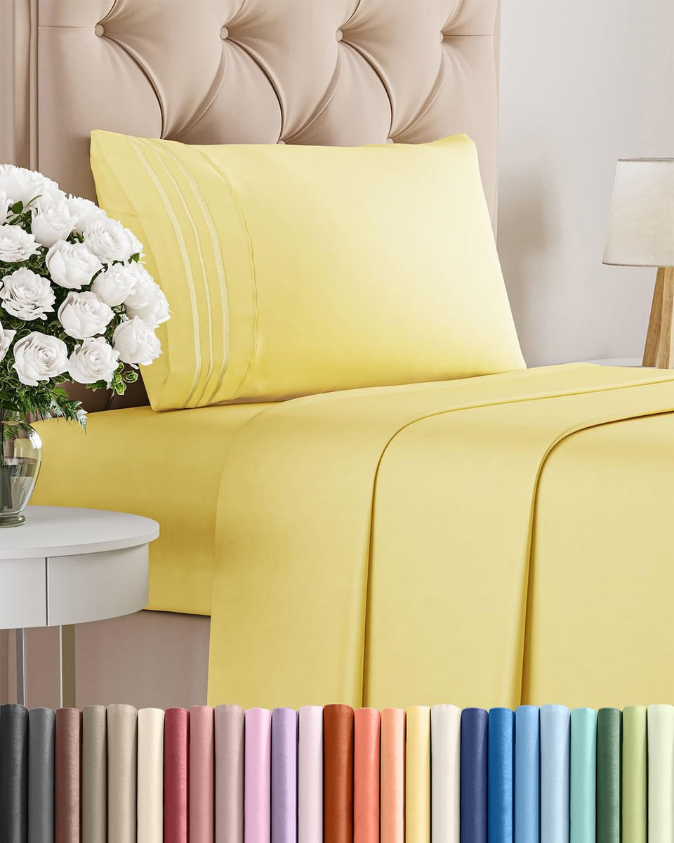 CGK Unlimited twin 3pc sheet set in yellow packaging highlights softness and value.