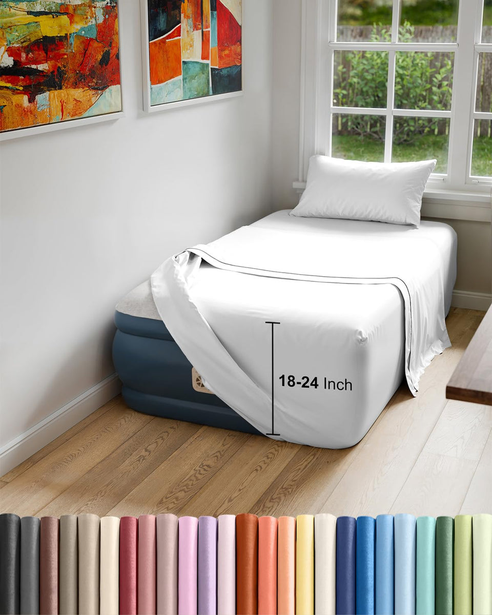 CGK Unlimited twin air mattress sheet set flat sheet delivers soft comfort and breathability.
