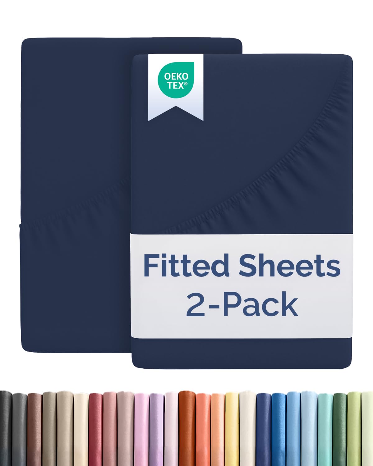 CGK Unlimited twin navy fitted sheet on bed with deep-pocket fit for secure sleep