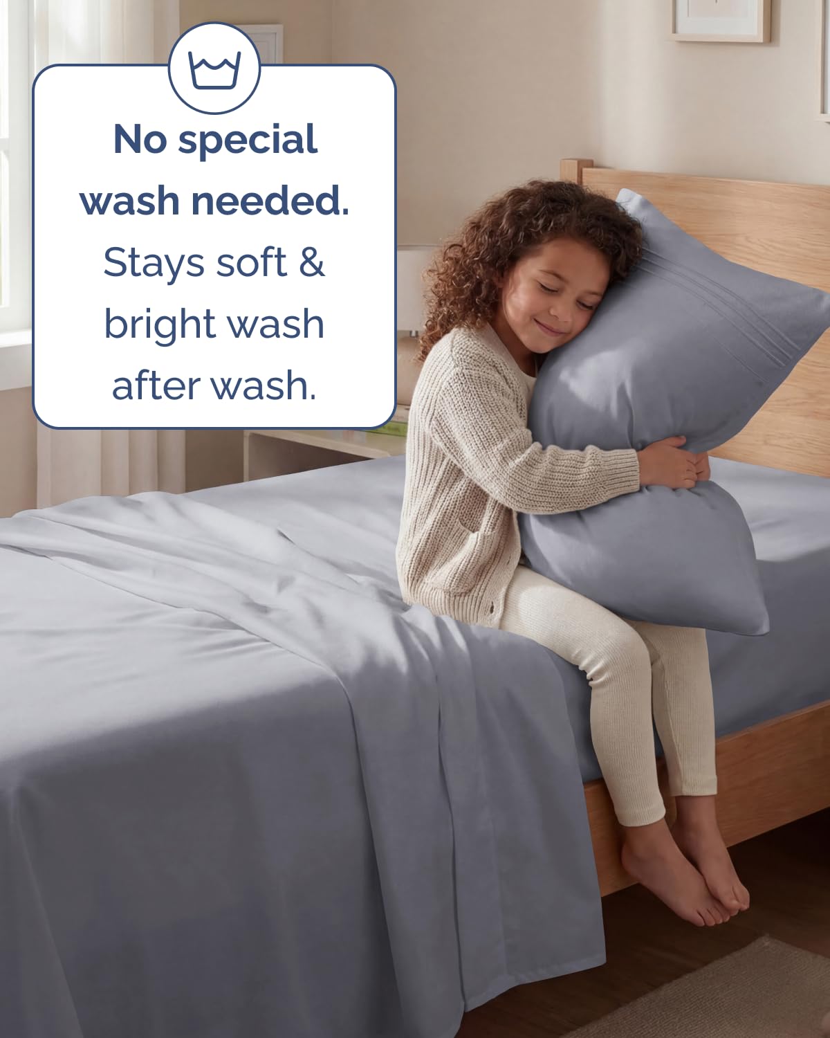 CGK Unlimited twin sheet set on bed in steel blue for a hotel-like look