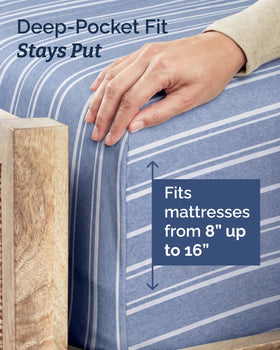 CGK Unlimited twin size blue stripes pillow case complements the set with soft, smooth texture.
