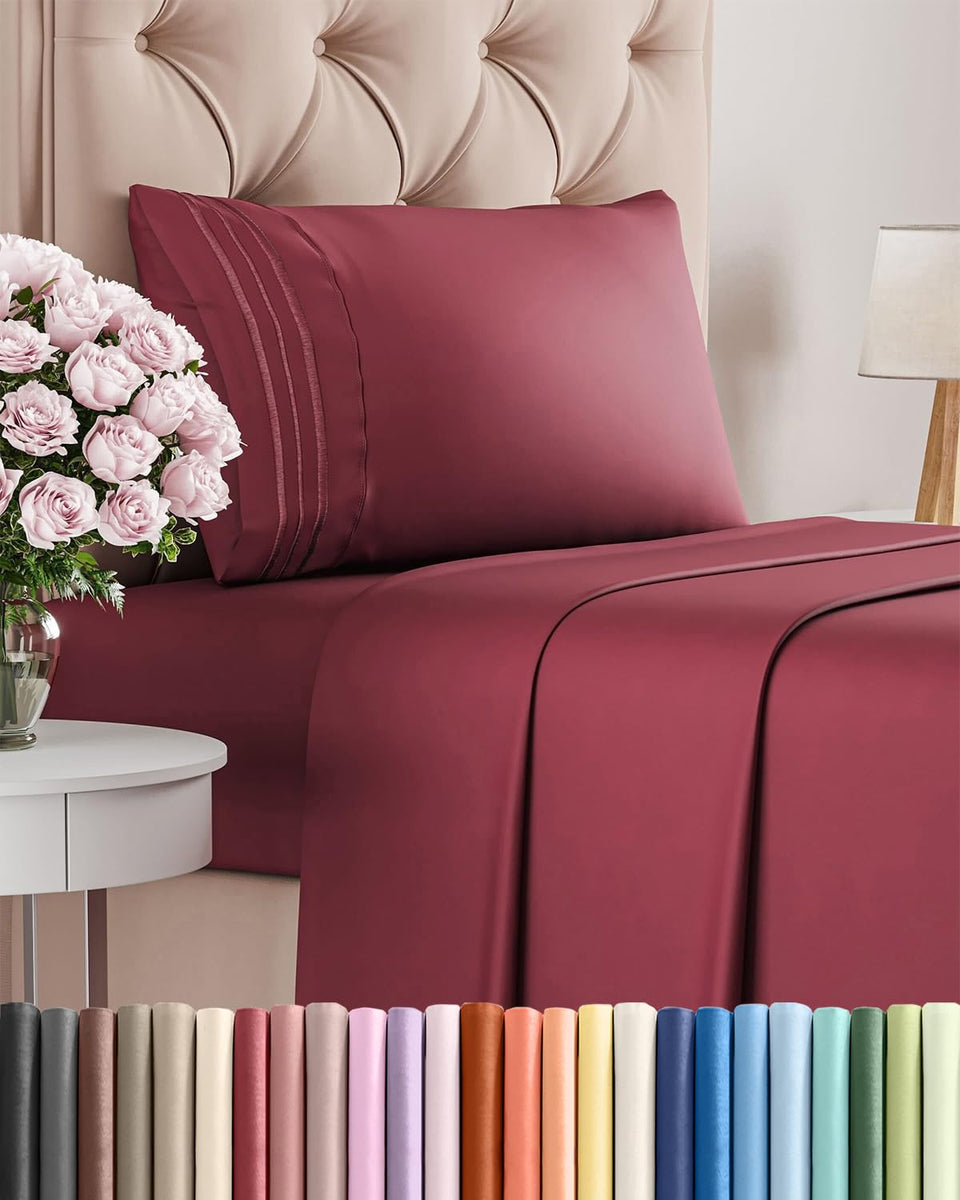 CGK Unlimited twin sheet flat burgundy view showing silky softness