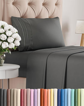 CGK Unlimited twin-size 3-piece sheet set charcoal fabric close-up highlighting soft breathable texture