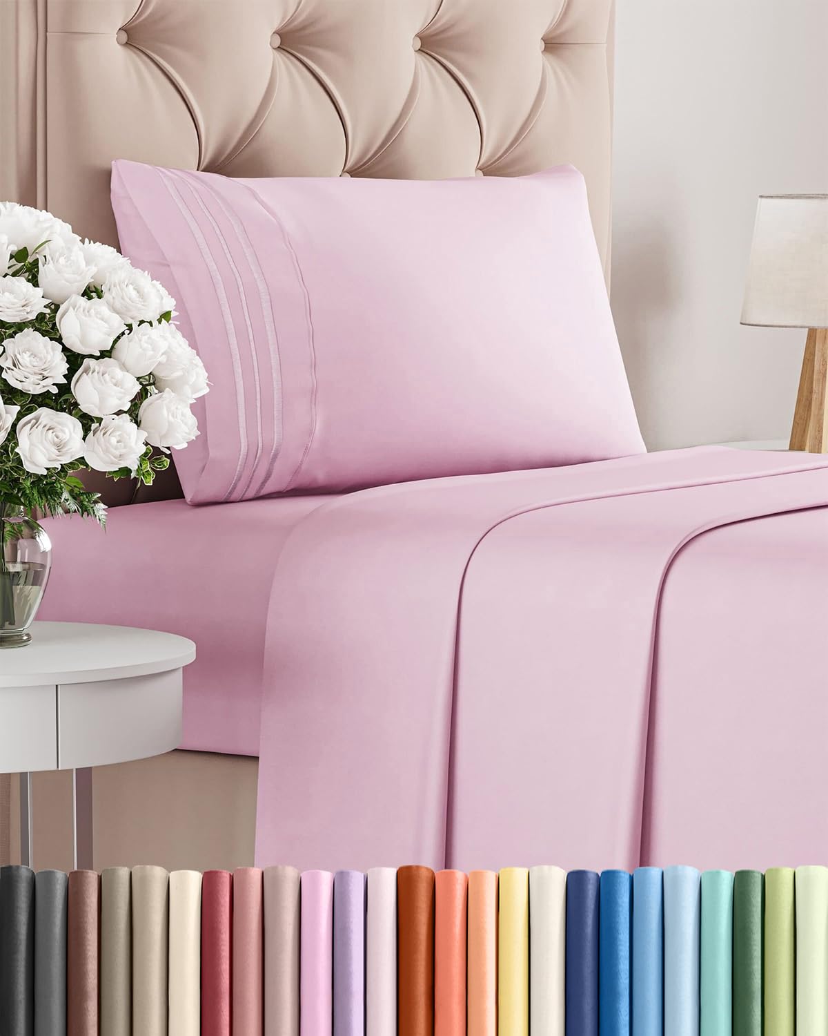 CGK Unlimited twin-size 3-piece sheet set flat sheet close-up showing silky, breathable fabric for nightly comfort