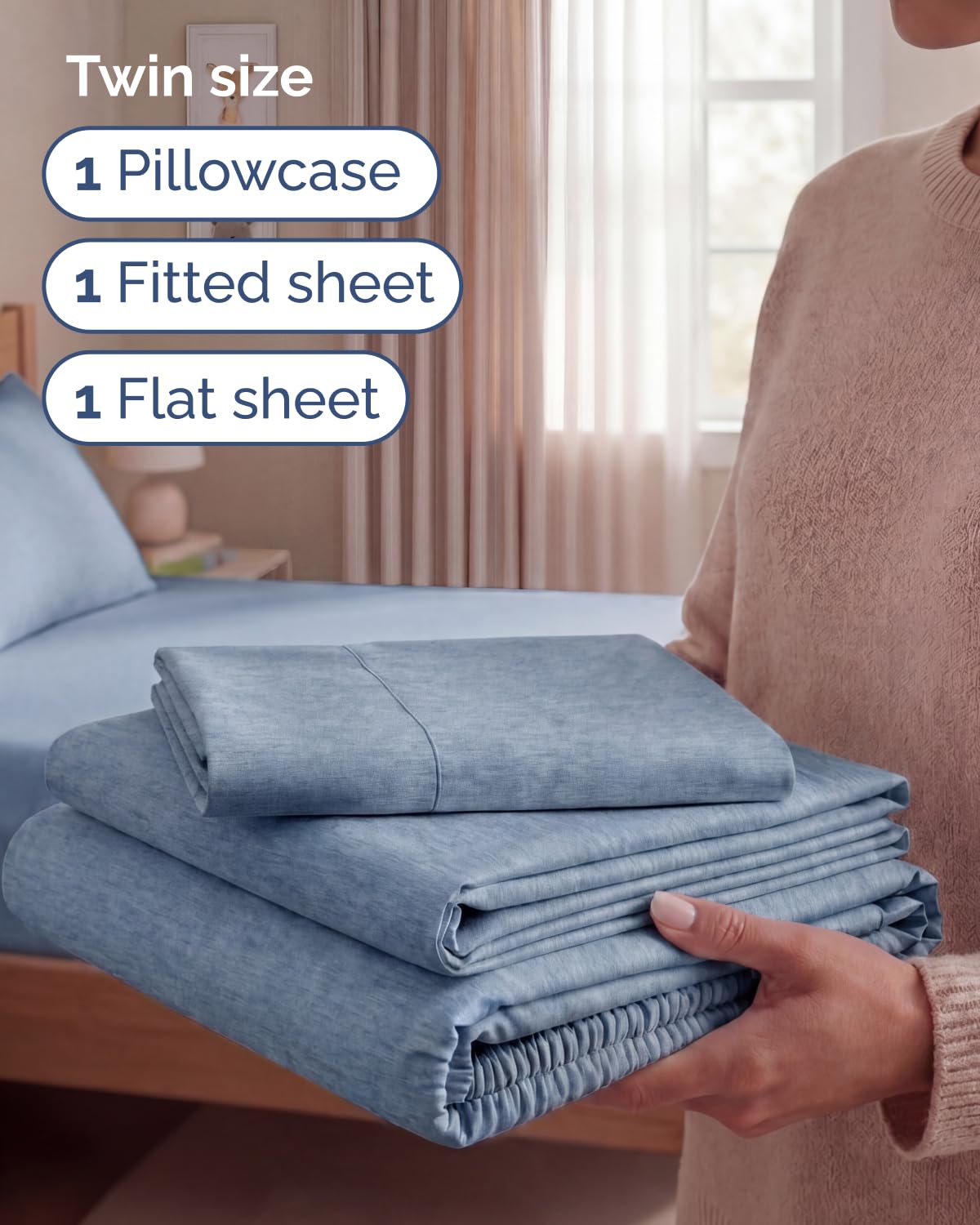 CGK Unlimited twin-size 3-piece sheet set pillowcase 20x30 designed for easy pillow retention and comfort.