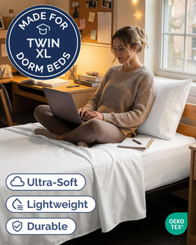 CGK Unlimited twin-xl 3-piece with deep-pocket fit supports thick mattresses.