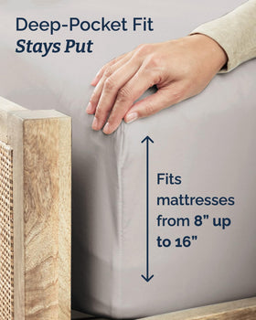 CGK Unlimited Twin XL 3-piece set deep pockets being shown for easy mattress fit