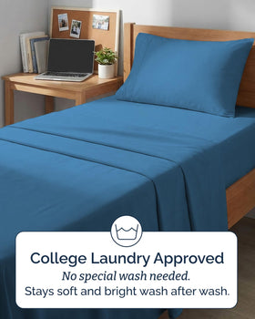 CGK Unlimited closeup of denim blue fabric reveals brushed microfiber softness
