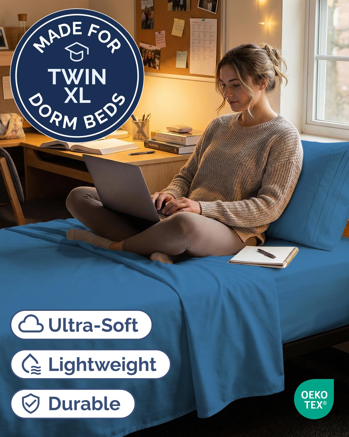 CGK Unlimited twin XL denim blue flat sheet showcases breathable sleep with generous weave