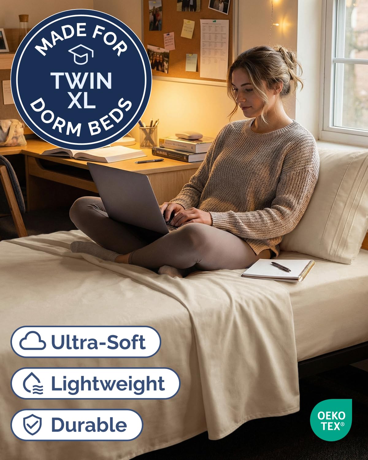 CGK Unlimited twin-xl sheet set fitted sheet close-up, deep pockets for secure fit.