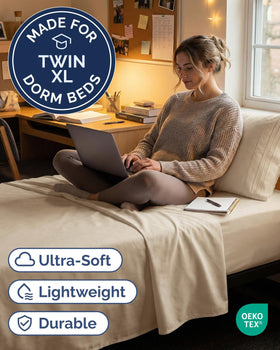 CGK Unlimited twin-xl sheet set fitted sheet close-up, deep pockets for secure fit.