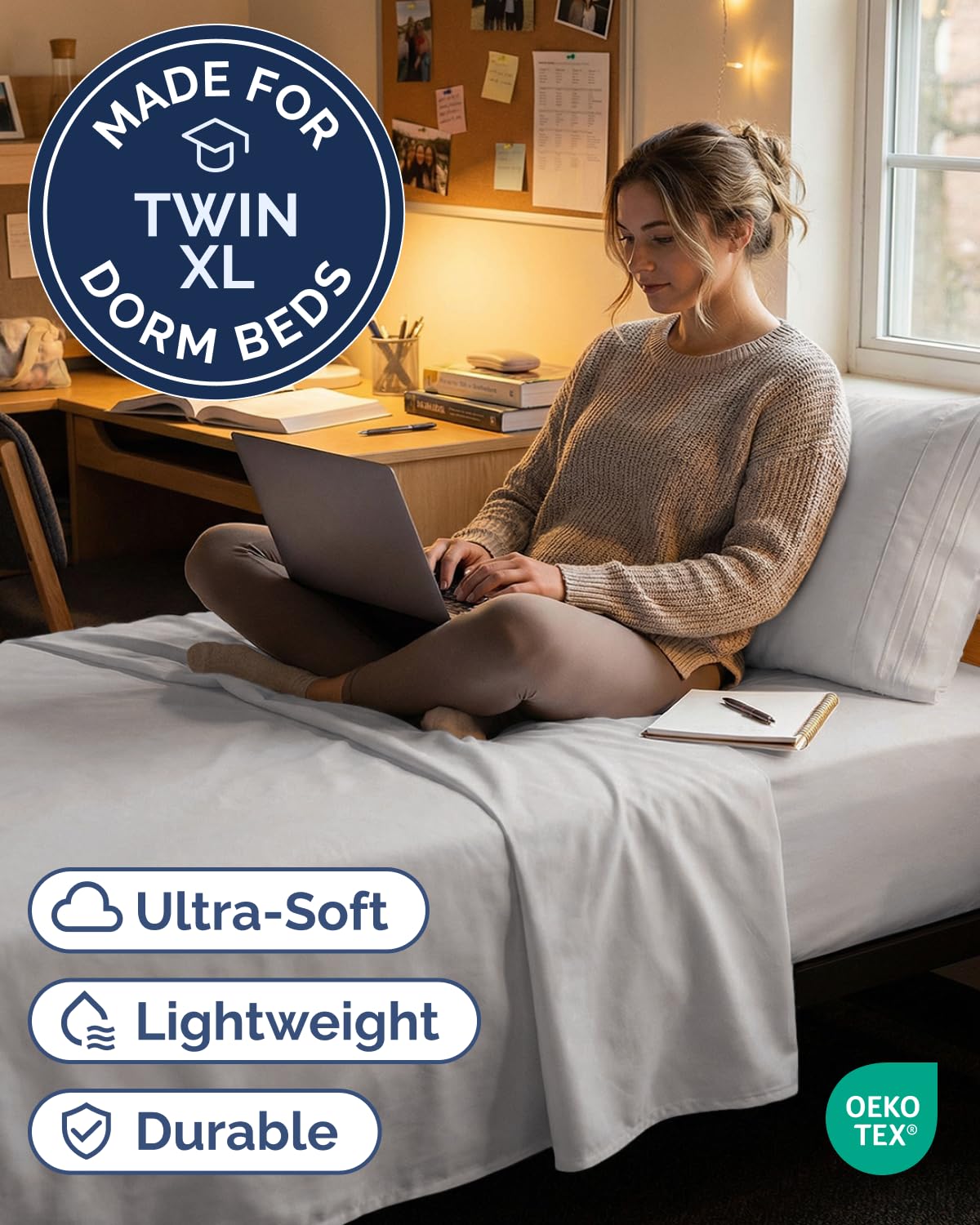 CGK Unlimited Twin XL fitted sheet on mattress demonstrates deep-pocket fit