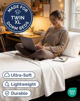 CGK Unlimited Twin XL 3-piece sheet set fitted sheet demonstrates deep-pocket fit