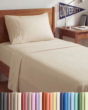 CGK Unlimited Twin XL sheet set flat sheet close-up, breathable softness for cooler nights.
