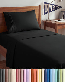 CGK Unlimited Twin XL 3-piece flat sheet in black, breathable luxury for a neat bed
