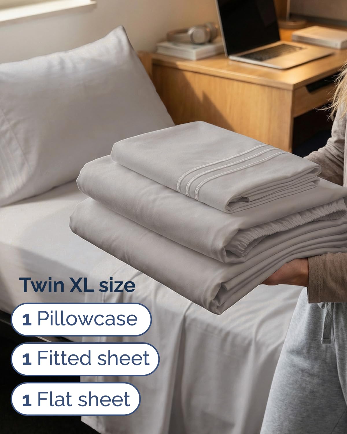 CGK Unlimited Twin XL pillow case close-up highlights smooth surface and wrinkle resistance