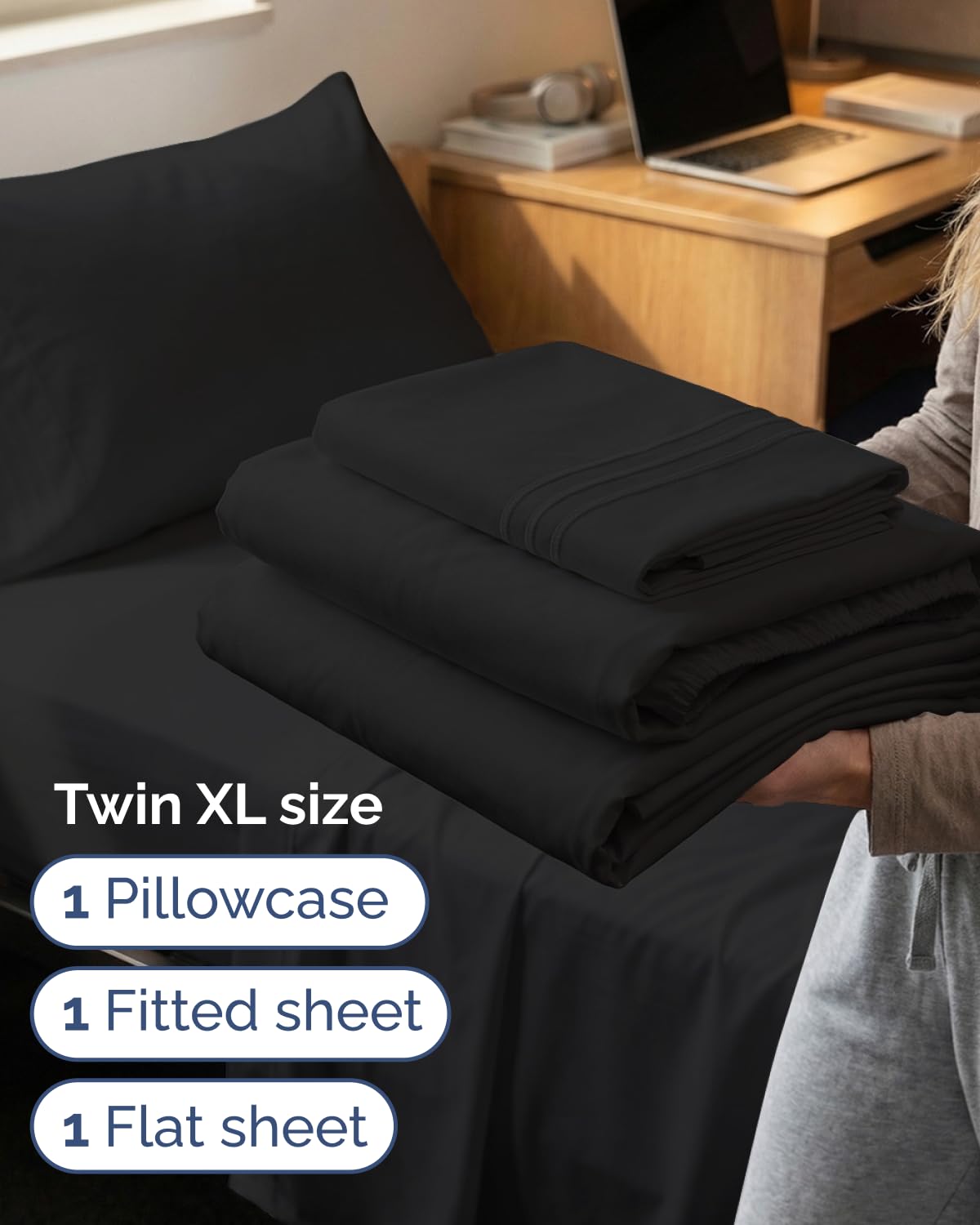 CGK Unlimited Twin XL 3-piece pillowcase in black with hotel-soft feel