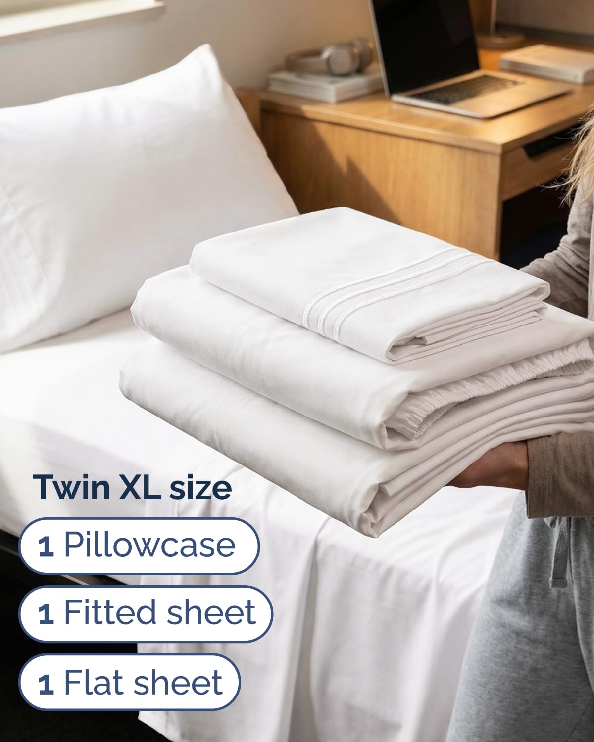 CGK Unlimited Twin XL 3-piece sheet set pillowcase highlights silky-soft surface