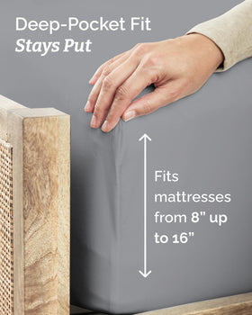 Fabric close-up reveals breathable, cooling microfiber finish of CGK Unlimited sheets