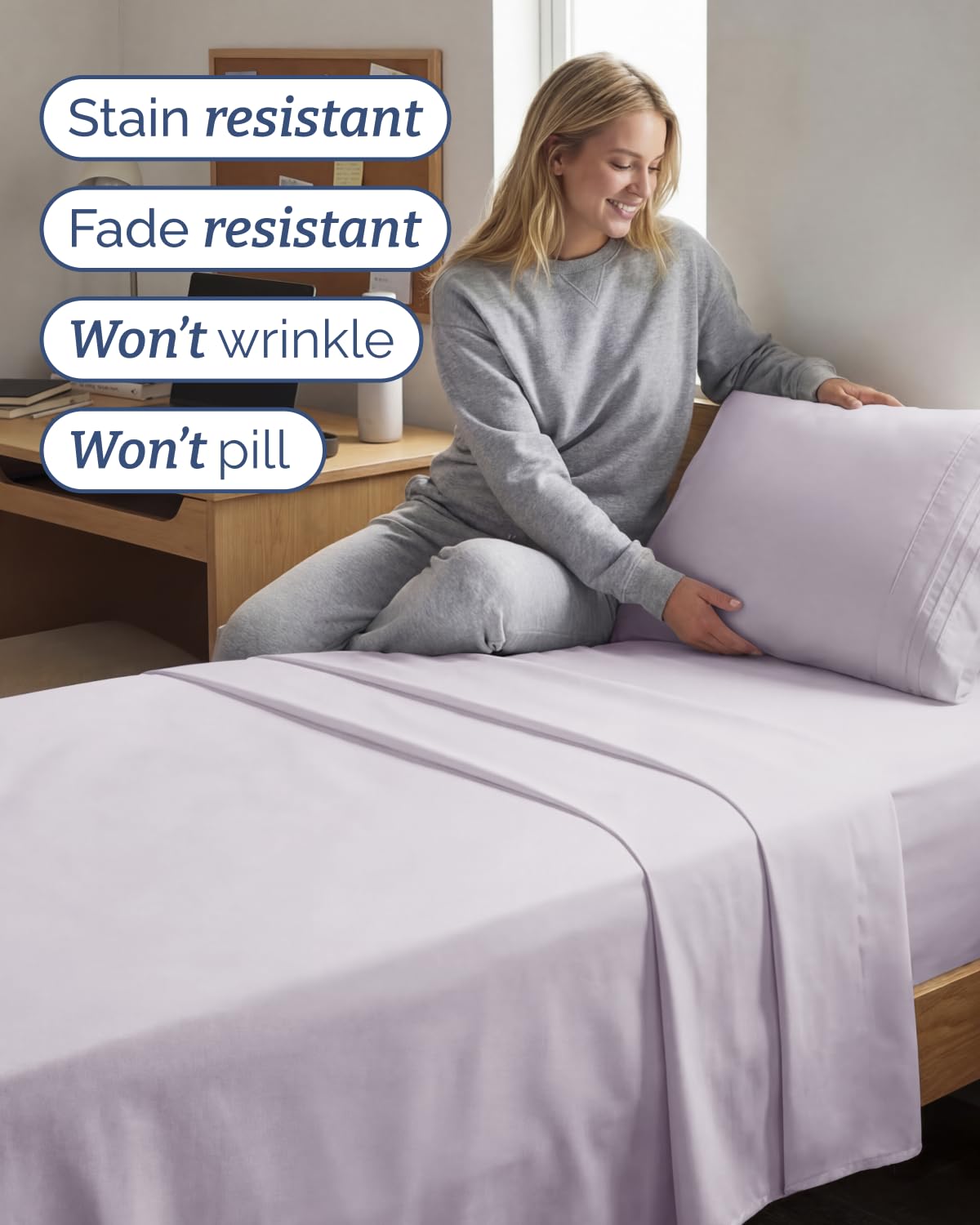 CGK Unlimited brushed microfiber fabric delivers a lightweight, wrinkle-resistant feel.