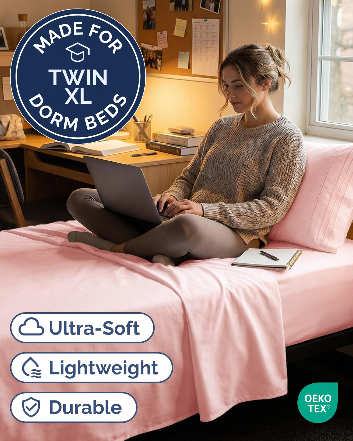 CGK Unlimited Twin XL 3pc fitted sheet provides snug deep-pocket fit.