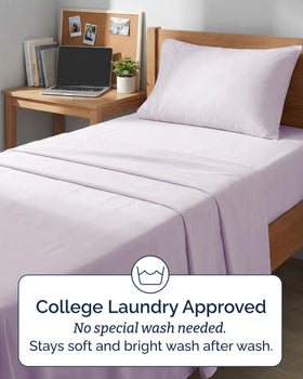 CGK Unlimited lavender tone adds a calming hotel-style aesthetic to bedding.