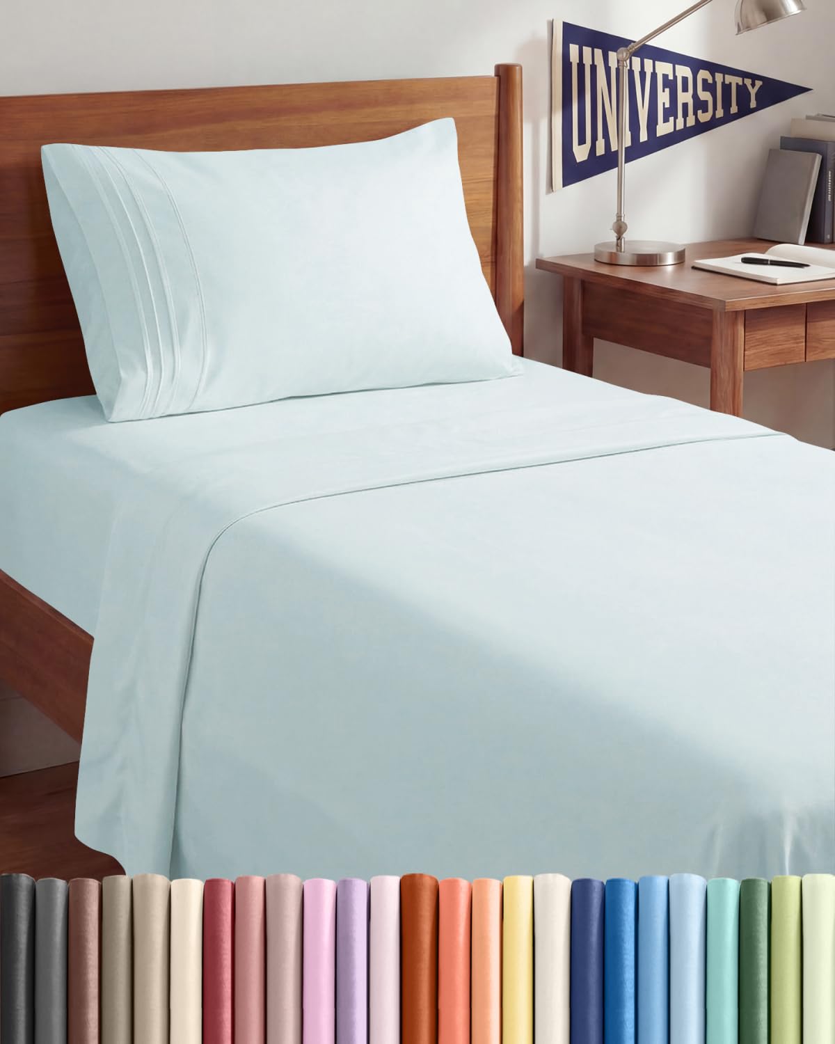 CGK Unlimited Twin XL sheet set in ice blue showing cooling comfort.