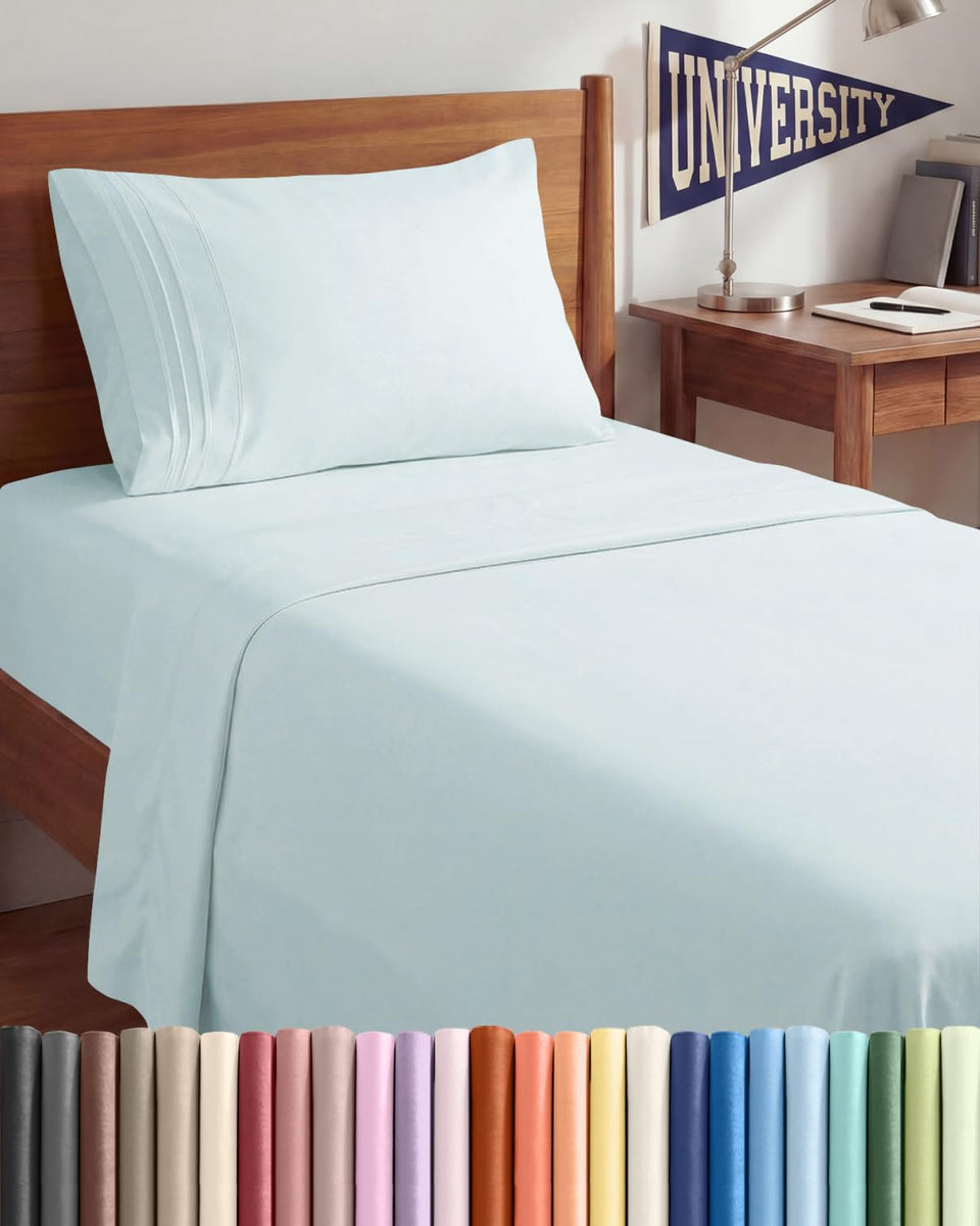 CGK Unlimited Twin XL sheet set in ice blue showing cooling comfort.