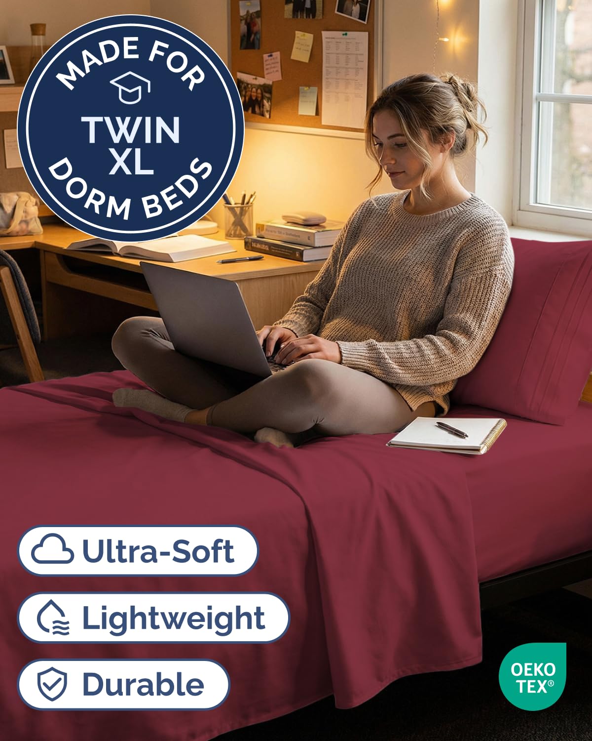 CGK Unlimited Twin XL burgundy fitted sheet tightly fitting a mattress