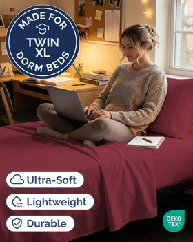 CGK Unlimited Twin XL burgundy fitted sheet tightly fitting a mattress