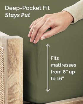 CGK Unlimited deep-pocket fitted sheet keeps securely in place on taller mattresses.