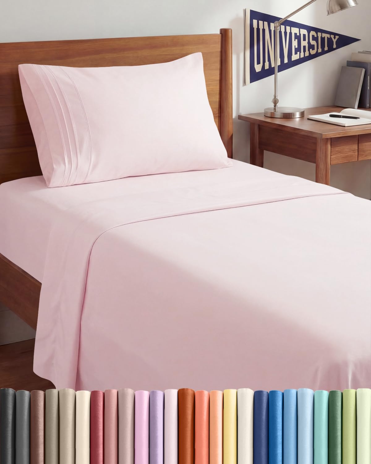 CGK Unlimited Twin XL sheet set in lavender pink display for hotel-like comfort and breathability