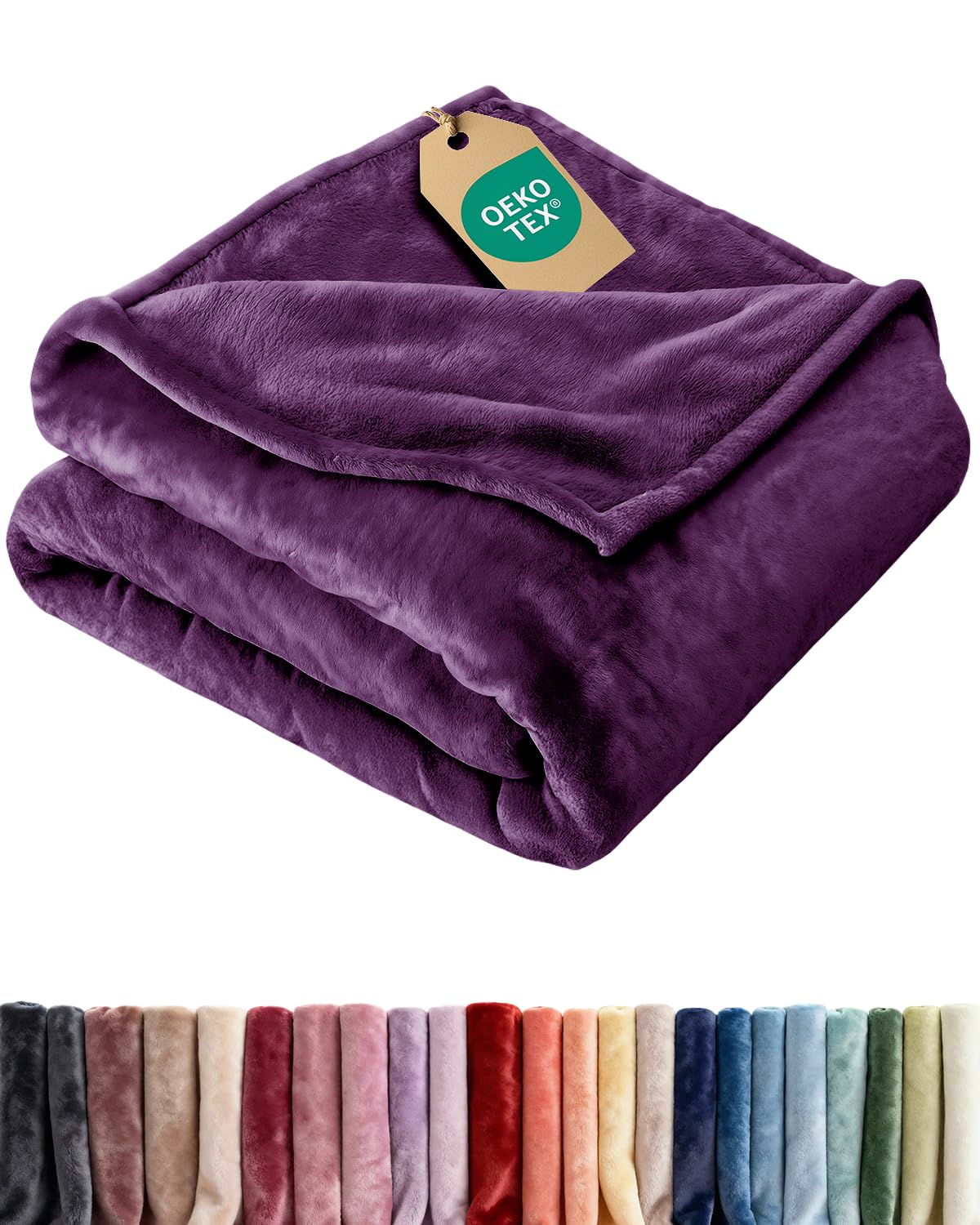 CGK Unlimited ultra-soft fleece blanket purple folded on sofa for elegant warmth