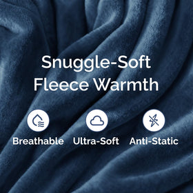 CGK Unlimited navy twin blanket on couch, showcasing versatile lounging warmth