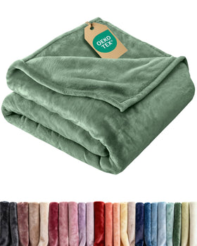 CGK Unlimited ultra-soft fleece blanket twin on sofa for all-season coziness.