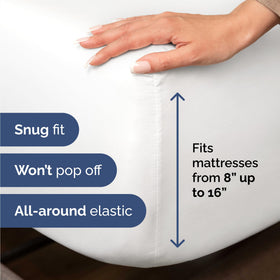 CGK Unlimited white fitted sheet displayed on a hotel bed for crisp styling.