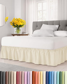 CGK Unlimited wrap-around bed skirt off white with 15-inch drop for full beds, adjustable fit.