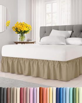 CGK Unlimited wrap-around bed skirt beige for queen beds with 15-inch drop, framed look