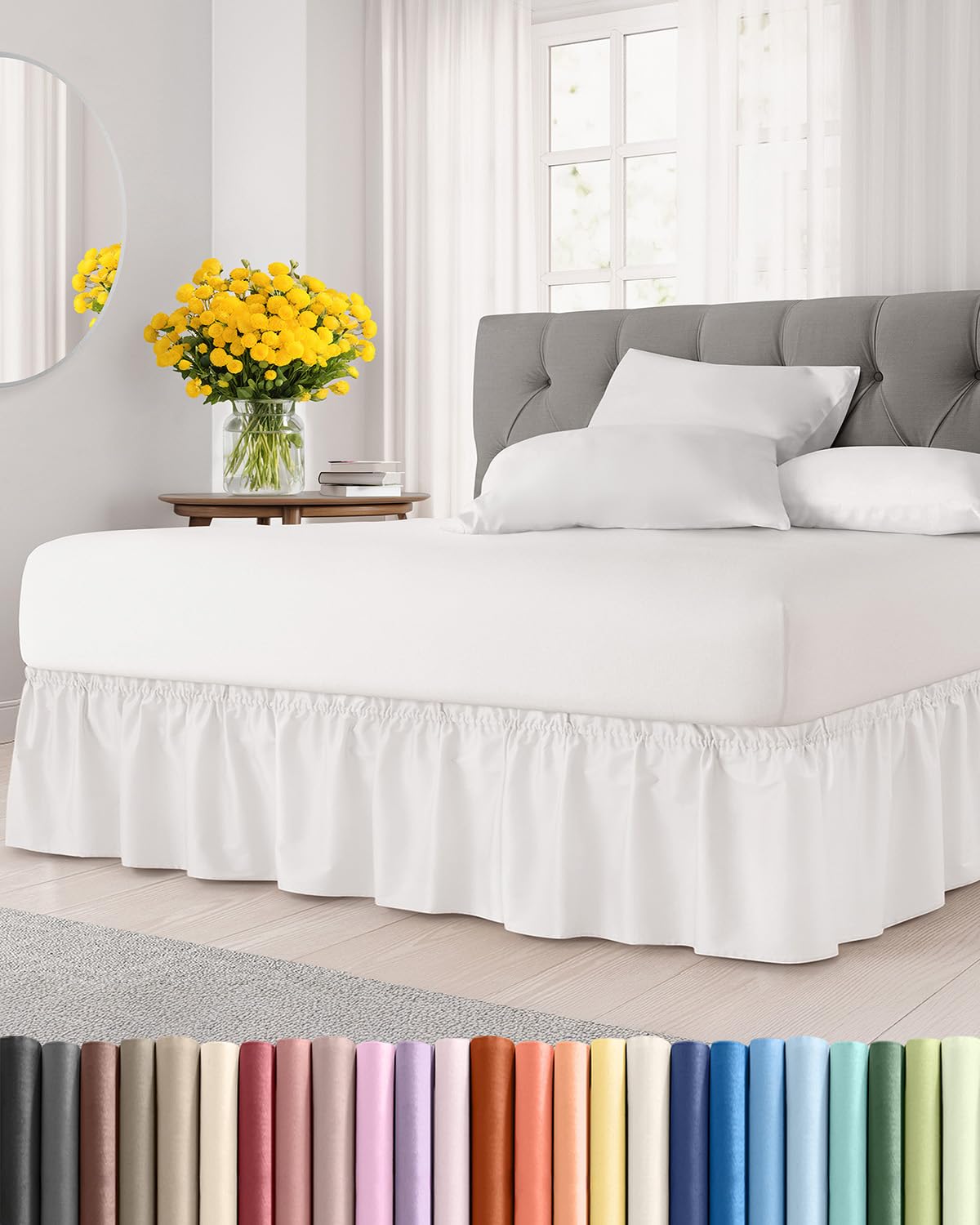 CGK Unlimited wrap-around bed skirt on king bed for a seamless, polished look.