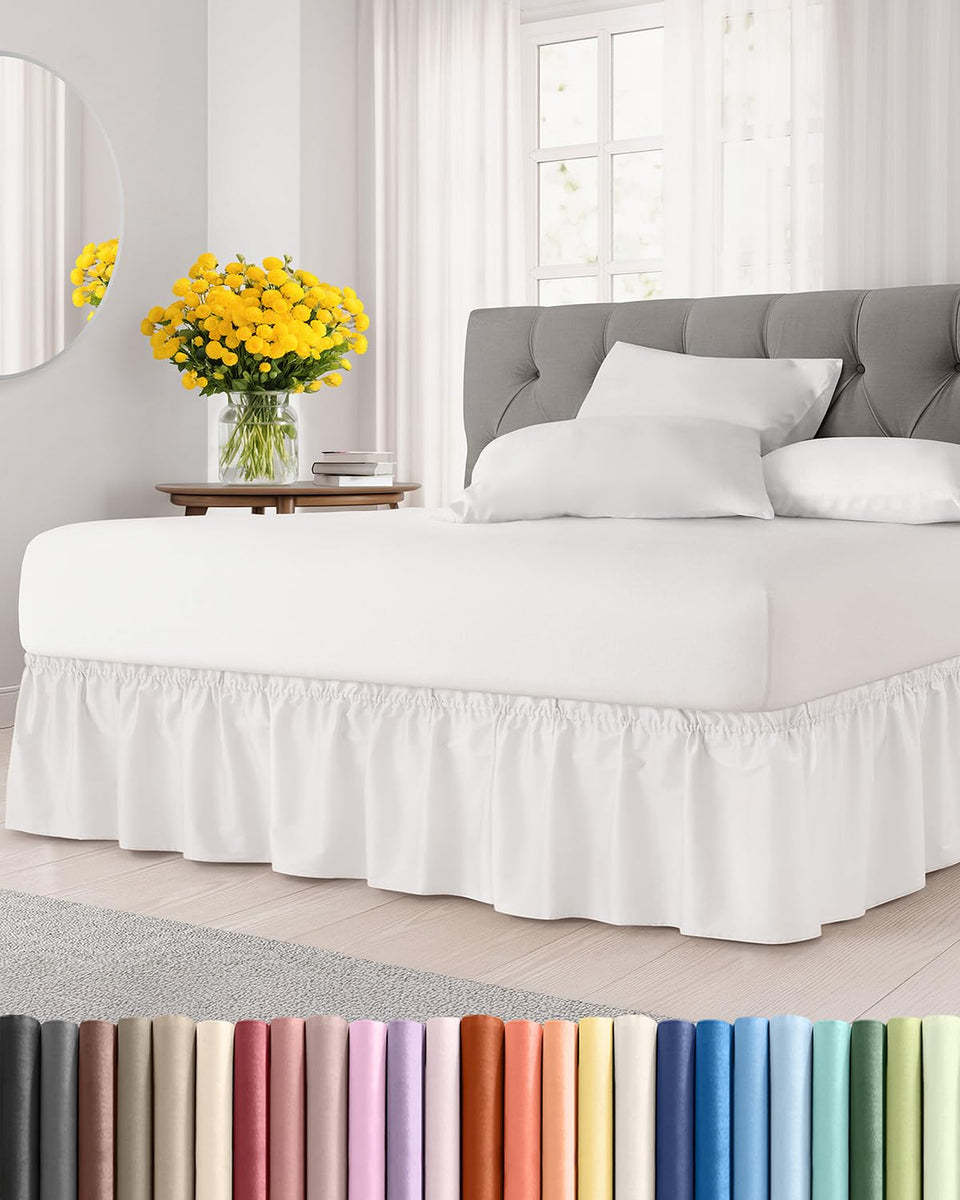 CGK Unlimited wrap-around bed skirt on king bed for a seamless, polished look.