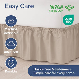 Bed skirt draped over king bed with tidy, full appearance by CGK Unlimited.